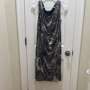 connected apparel Black & Beige Printed Draped Midi Dress